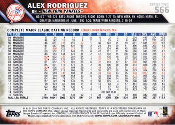 2016 Topps #566 Alex Rodriguez Back