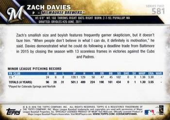 2016 Topps #581 Zach Davies Back