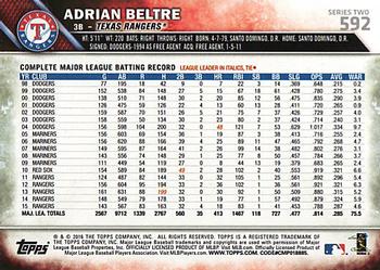 2016 Topps #592 Adrian Beltre Back