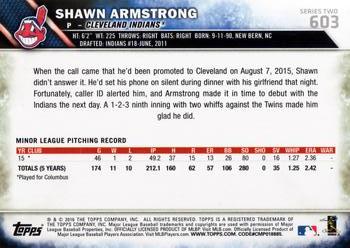 2016 Topps #603 Shawn Armstrong Back