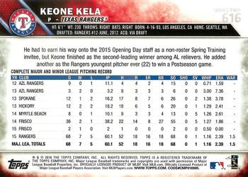 2016 Topps #616 Keone Kela Back