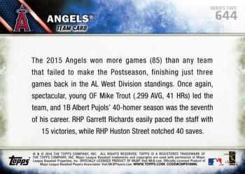2016 Topps #644 Los Angeles Angels Back