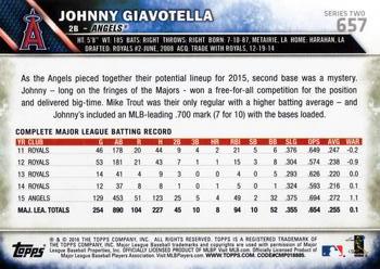 2016 Topps #657 Johnny Giavotella Back