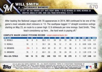 2016 Topps #670 Will Smith Back
