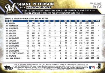 2016 Topps #672 Shane Peterson Back