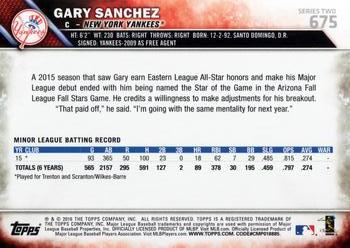 2016 Topps #675 Gary Sanchez Back