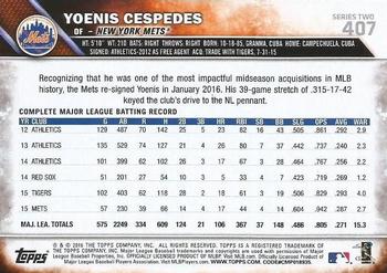 2016 Topps #407 Yoenis Cespedes Back