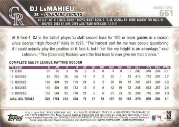 2016 Topps #661 DJ LeMahieu Back