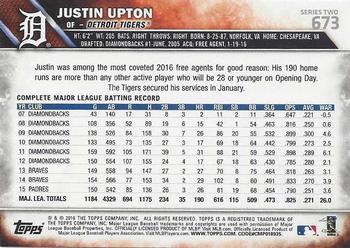 2016 Topps #673 Justin Upton Back