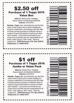 2016 Topps #NNO Rediscover - Coupons On Back Back