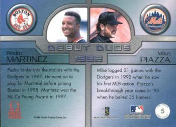 1999 Pacific Omega - Debut Duos #5 Pedro Martinez / Mike Piazza  Back