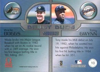 1999 Pacific Omega - Debut Duos #10 Wade Boggs / Tony Gwynn  Back