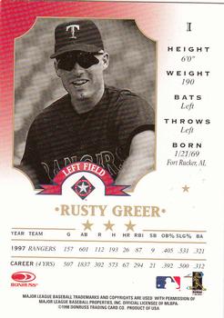 1998 Leaf #1 Rusty Greer Back
