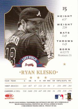 1998 Leaf #15 Ryan Klesko Back