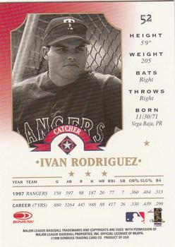 1998 Leaf #52 Ivan Rodriguez Back