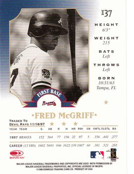 1998 Leaf #137 Fred McGriff Back