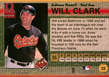 1999 Pacific Omega - Gold #32 Will Clark  Back