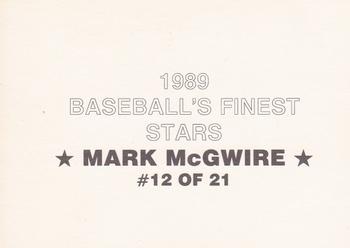 1989 Baseball's Finest Stars (unlicensed) #12 Mark McGwire Back