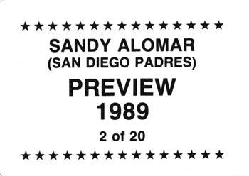 1989 Preview (unlicensed) #2 Sandy Alomar Jr. Back