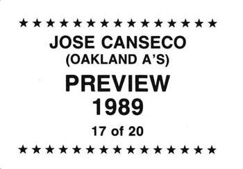 1989 Preview (unlicensed) #17 Jose Canseco Back