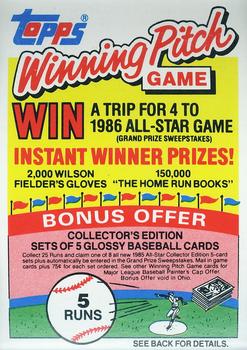 1985 Topps - Winning Pitch Game #NNO 5 Runs Front
