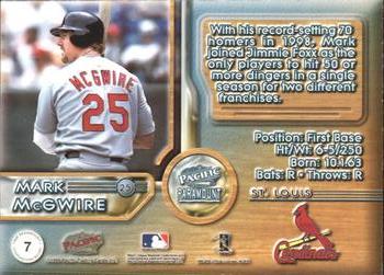 1999 Pacific Paramount - Cooperstown Bound #7 Mark McGwire  Back
