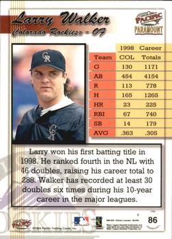 1999 Pacific Paramount - Copper #86 Larry Walker  Back