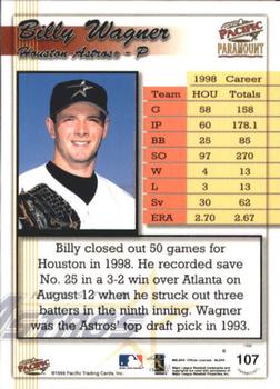 1999 Pacific Paramount - Gold #107 Billy Wagner Back