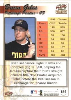 1999 Pacific Paramount - Gold #184 Brian Giles Back