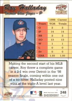 1999 Pacific Paramount - Gold #248 Roy Halladay Back