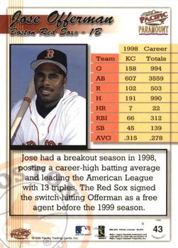 1999 Pacific Paramount - Holo-Gold #43 Jose Offerman  Back