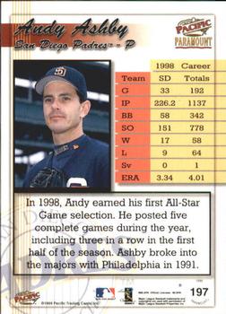 1999 Pacific Paramount - Holo-Gold #197 Andy Ashby  Back