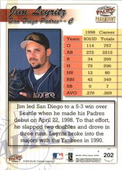 1999 Pacific Paramount - Holo-Gold #202 Jim Leyritz  Back