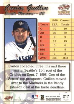 1999 Pacific Paramount - Holo-Gold #217 Carlos Guillen  Back