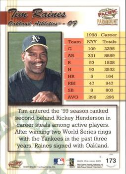1999 Pacific Paramount - Holo-Silver #173 Tim Raines  Back