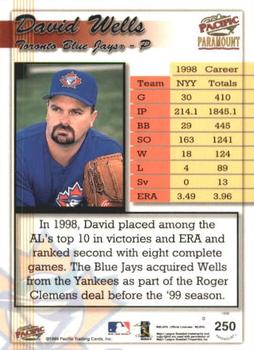 1999 Pacific Paramount - Holo-Silver #250 David Wells  Back