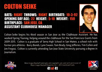 2015 Grandstand San Jose Giants #41 Colton Seike Back