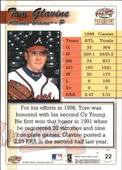 1999 Pacific Paramount - Opening Day #22 Tom Glavine  Back