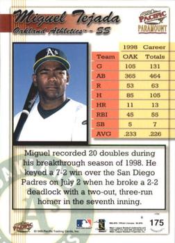 1999 Pacific Paramount - Opening Day #175 Miguel Tejada  Back