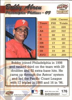 1999 Pacific Paramount - Opening Day #176 Bobby Abreu  Back