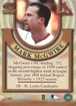 1999 Pacific Paramount - Personal Bests #29 Mark McGwire  Back