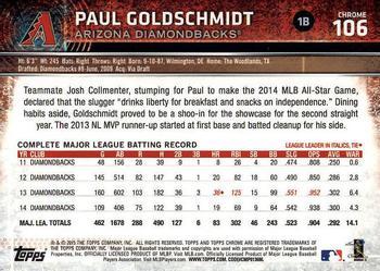 2015 Topps Chrome - Refractor #106 Paul Goldschmidt Back