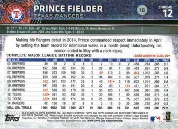 2015 Topps Chrome - Prism Refractor #12 Prince Fielder Back