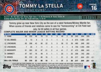 2015 Topps Chrome - Blue Refractor #16 Tommy La Stella Back