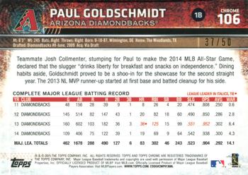2015 Topps Chrome - Gold Refractor #106 Paul Goldschmidt Back