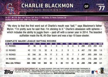2015 Topps Chrome - Sepia Refractor #77 Charlie Blackmon Back