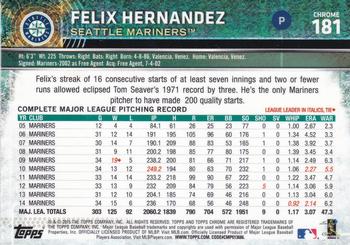 2015 Topps Chrome - Sepia Refractor #181 Felix Hernandez Back