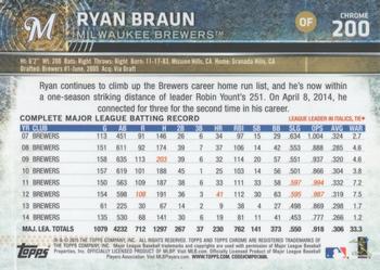 2015 Topps Chrome - Sepia Refractor #200 Ryan Braun Back