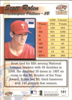 1999 Pacific Paramount - Red #181 Scott Rolen  Back