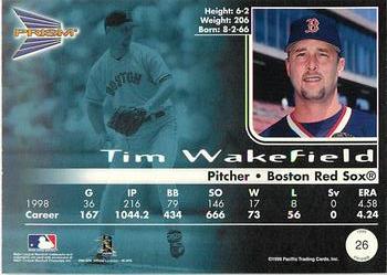 1999 Pacific Prism - Holographic Blue #26 Tim Wakefield  Back